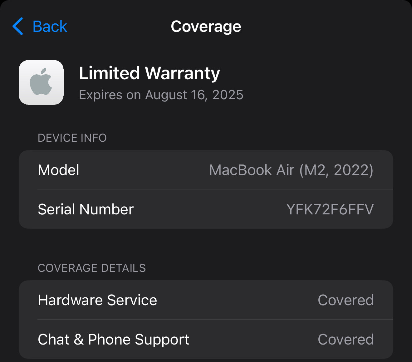 MacBook Air M2 Apple chip New Sealed with Apple care till August 2025