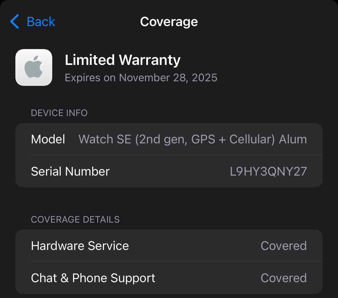 Apple Watch SE 44mm GPS & LTE Unlock New with Apple care till Nov 2025