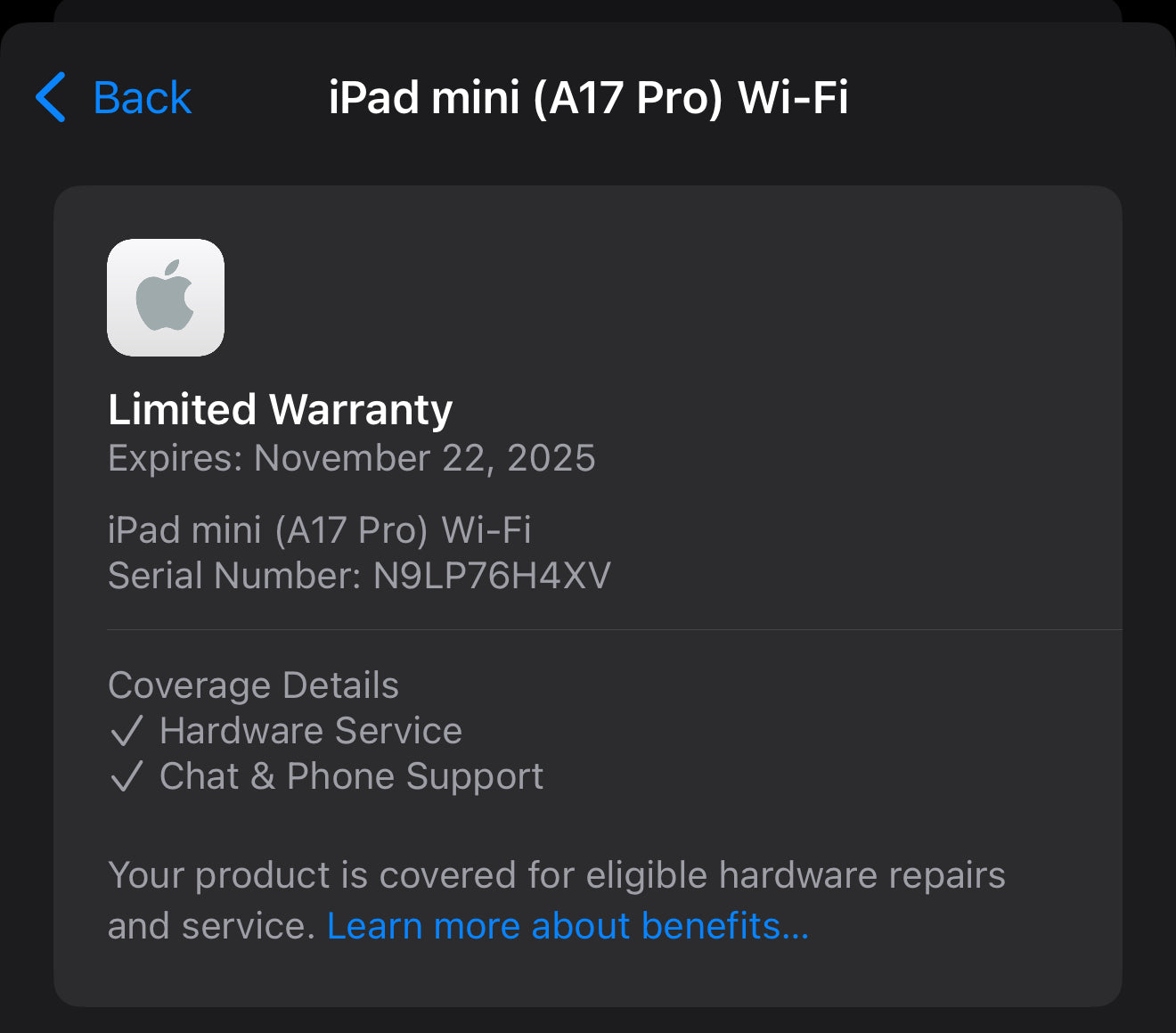 iPad Mini 7th Gen latest model Purple 128GB With Apple Care till Nov 2025