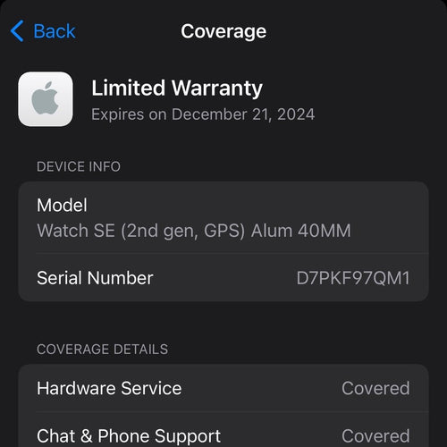 Apple Watch SE (Gen 2) 40mm Starlight New with Apple care till Dec